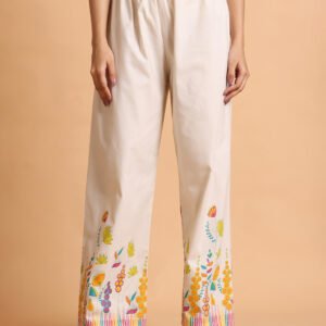 Ivory Cotton Comfort Kurta Set with Vibrant Botanical Print - Image 4