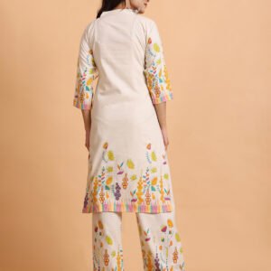 Ivory Cotton Comfort Kurta Set with Vibrant Botanical Print - Image 6